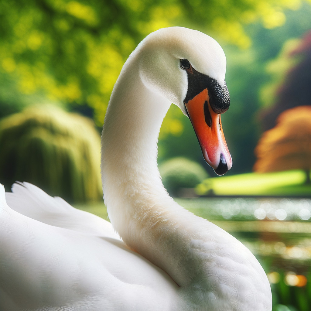 White Swan in Serene Natural Setting with Water