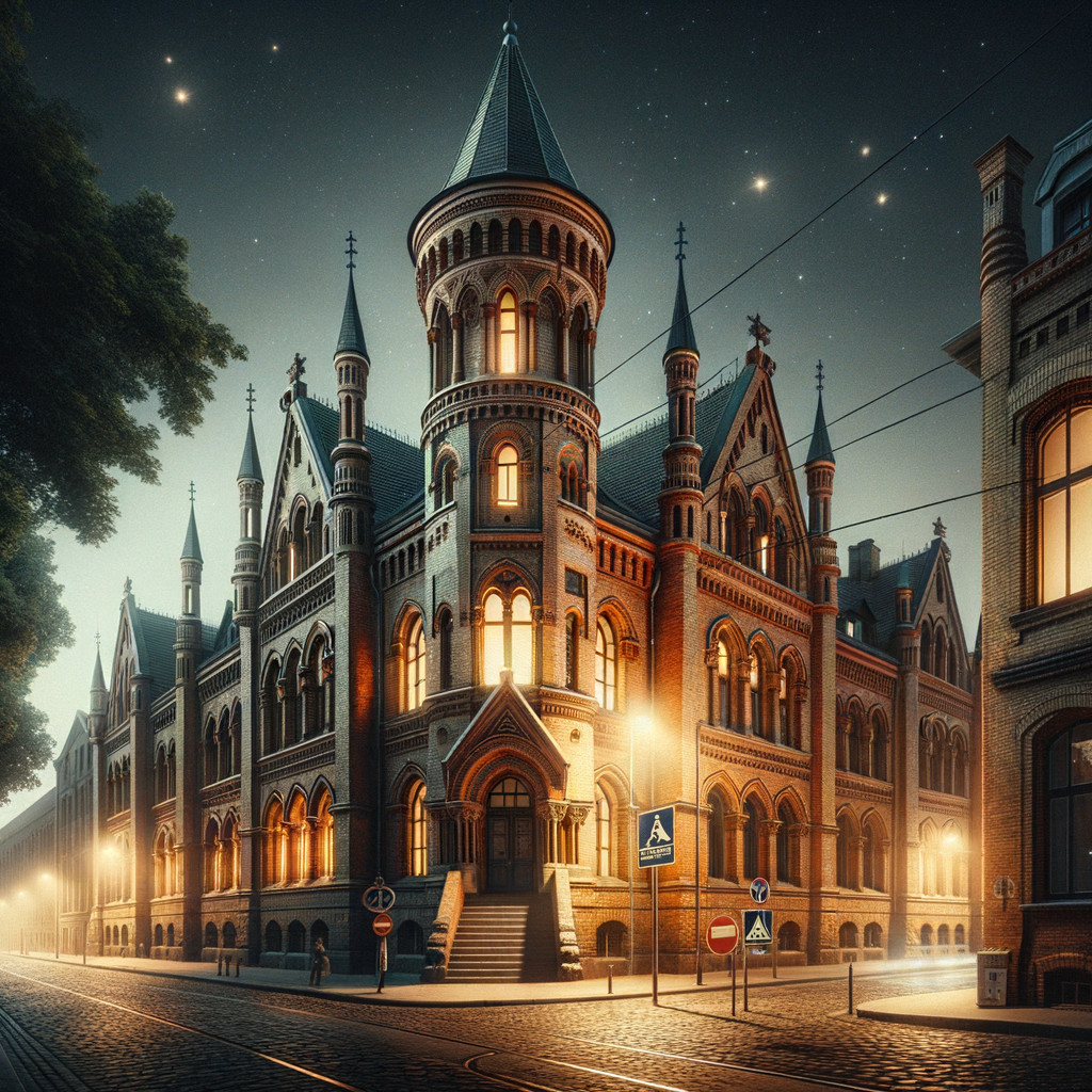 Historic building with intricate architecture at night