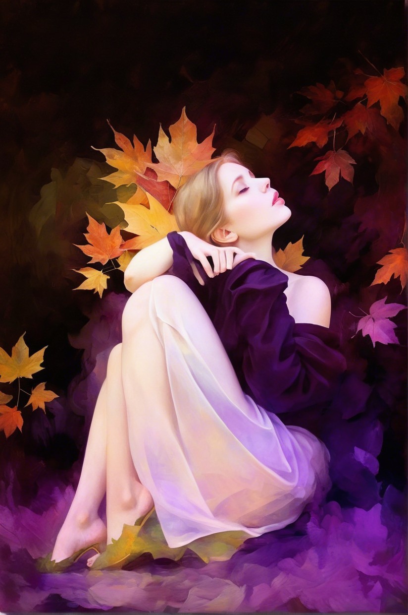 Serene Figure Among Vibrant Autumn Leaves and Light