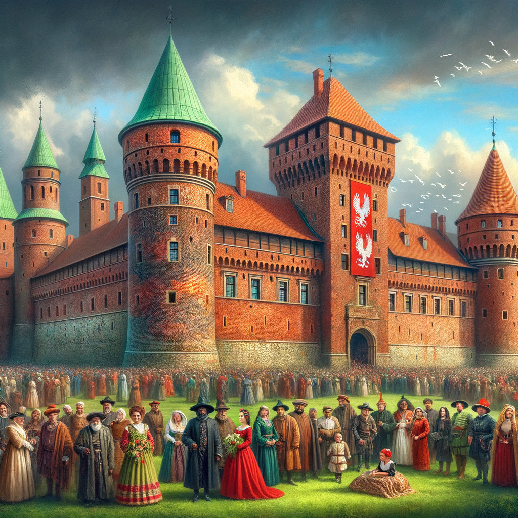 Medieval Castle Surrounded by Celebratory Crowd