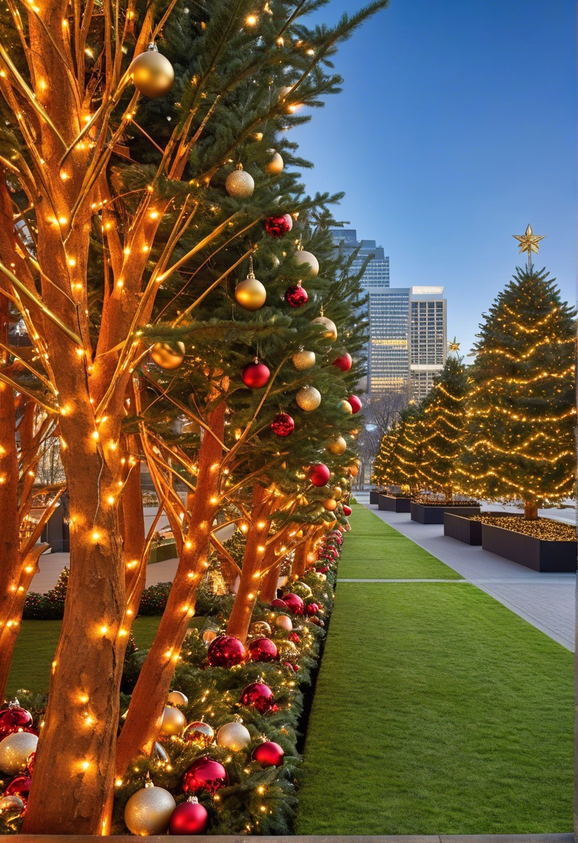 Festive Outdoor Christmas Tree Display with City Skyline
