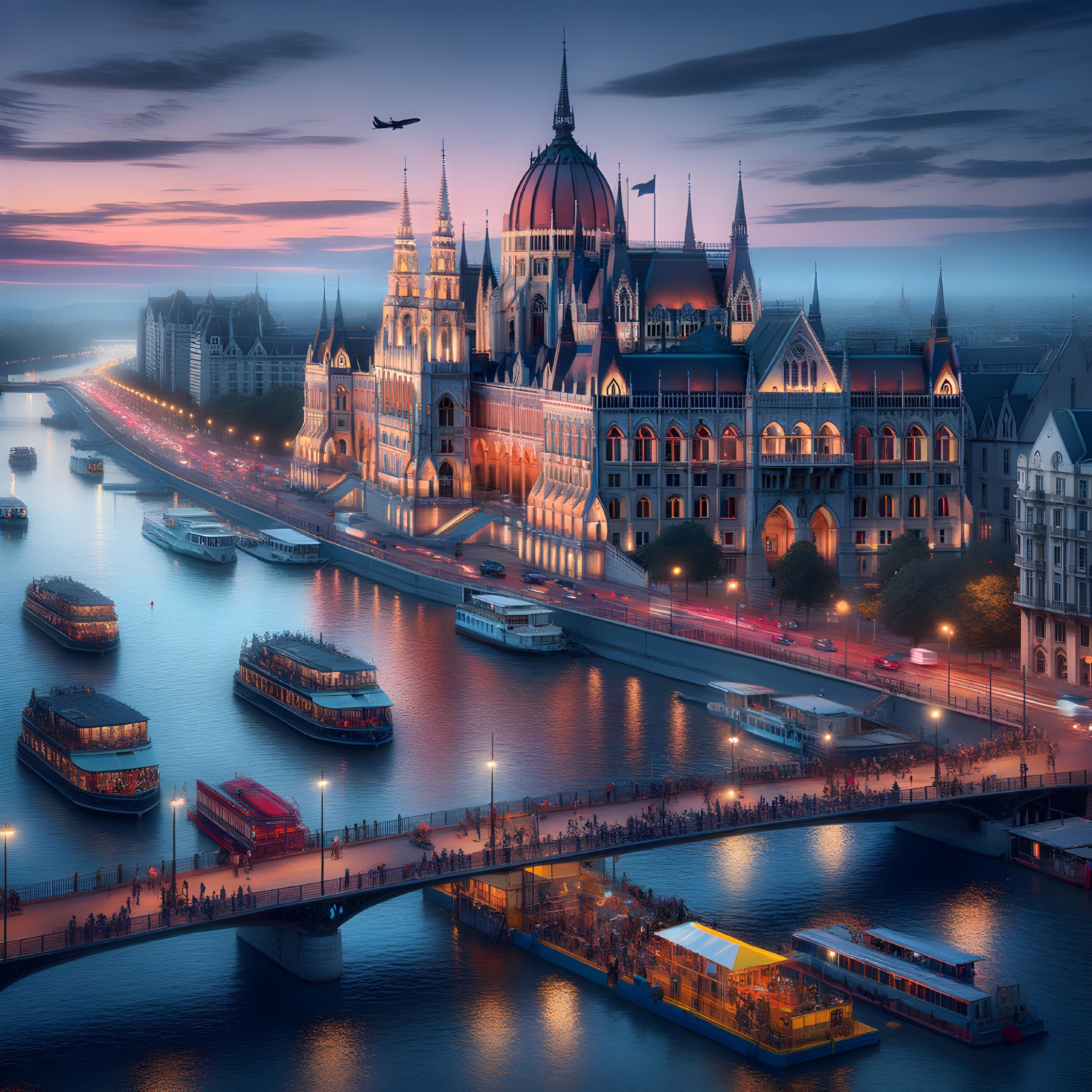 Hungarian Parliament Building at Dusk Over Danube River