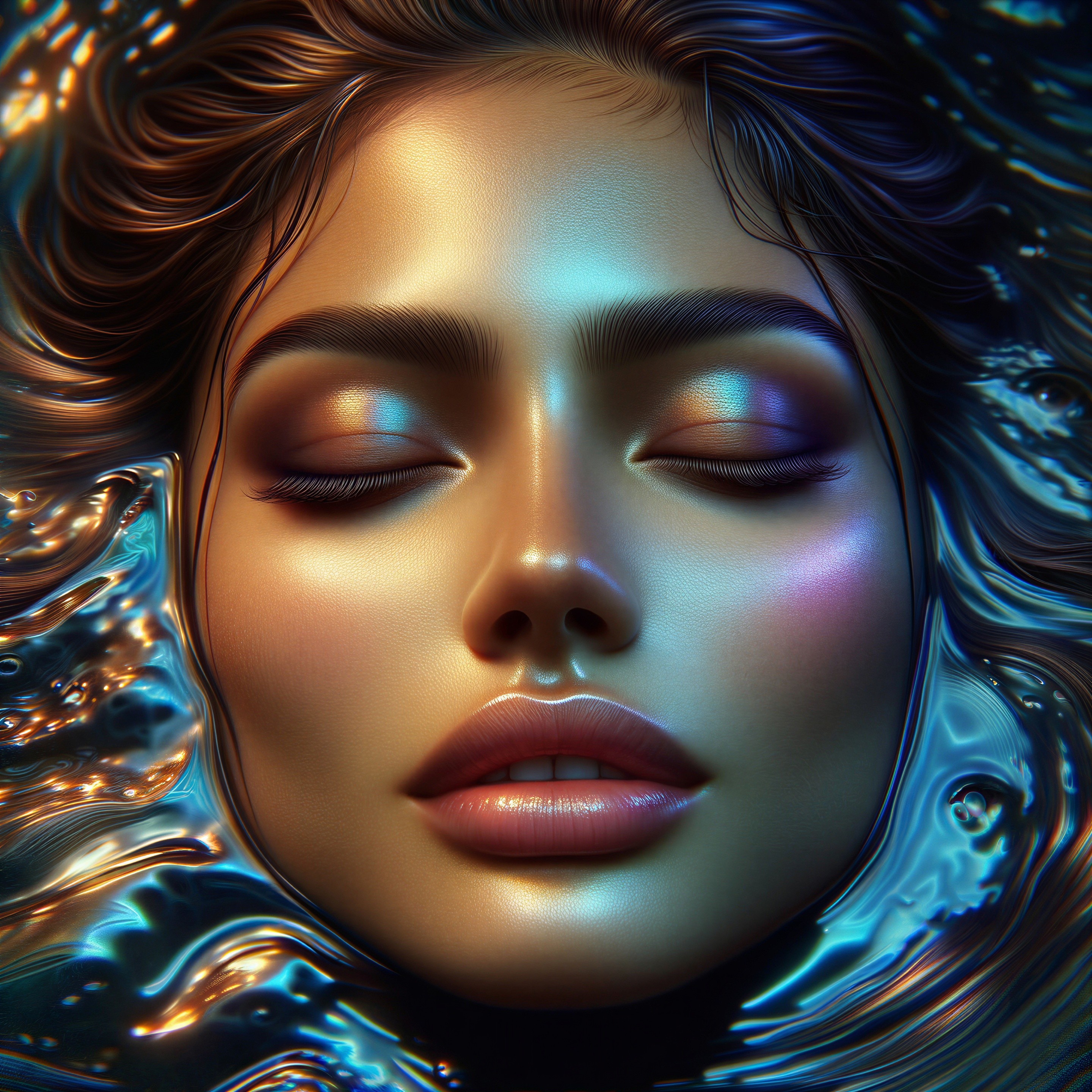 Close-up of a woman in water with serene expression