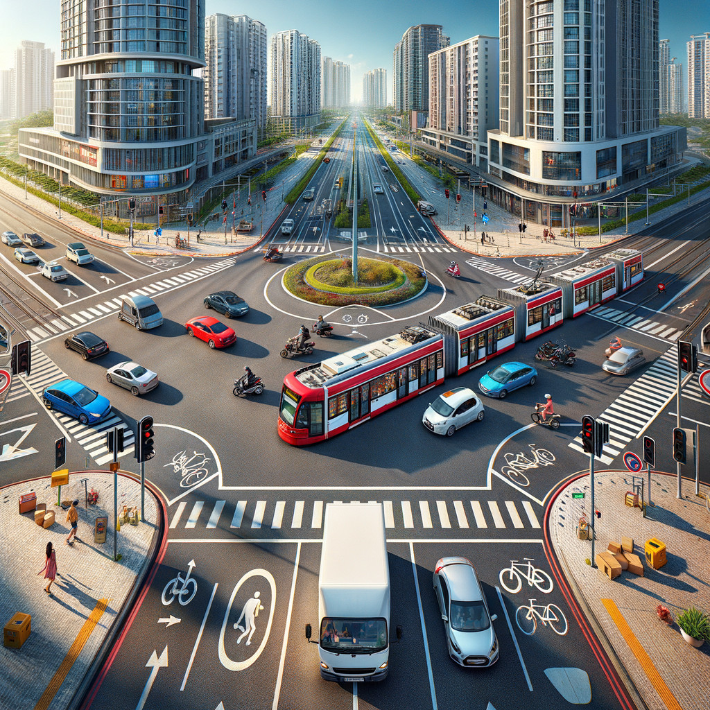 Modern Urban Intersection with Skyscrapers and Traffic