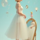 Stylized Female Figures Against Serene Blue Background