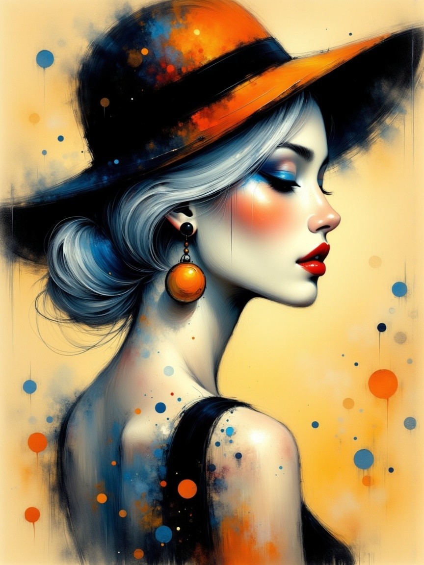 Stylish Woman in Wide-Brimmed Hat with Bold Accessories
