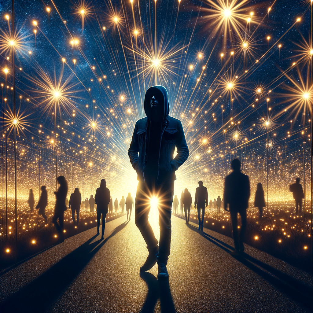 Silhouetted Figure Against Starry Ethereal Background