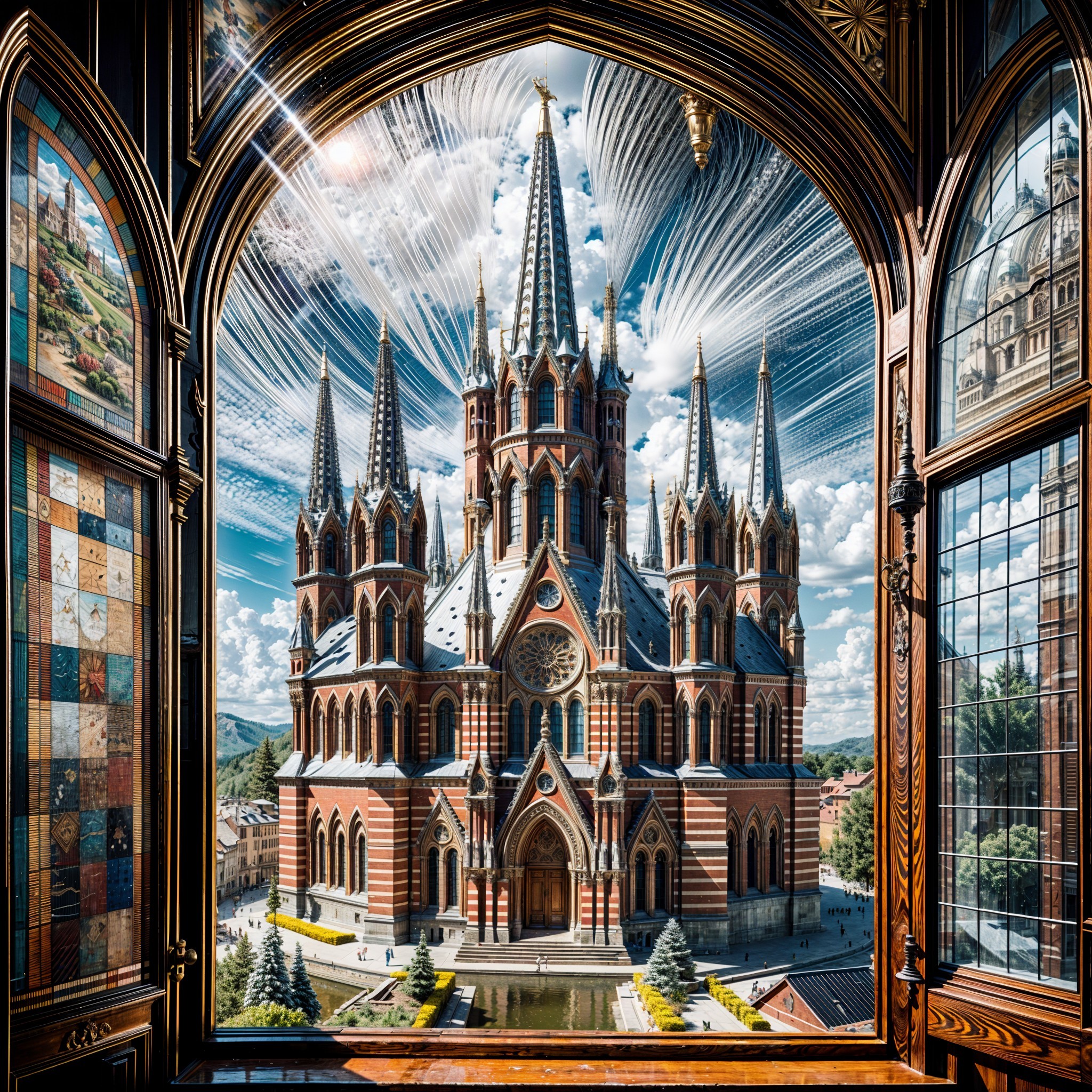 Gothic Cathedral with Spires and Ornate Window Details