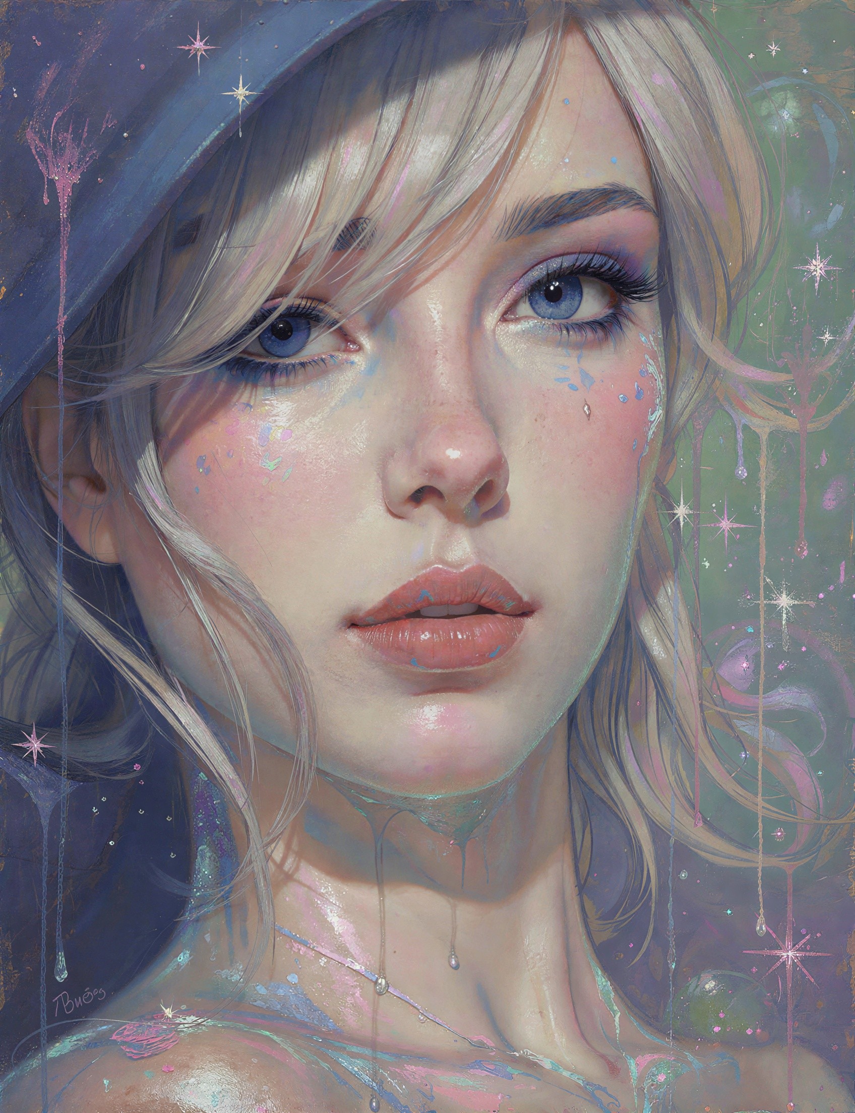 Ethereal Digital Painting of a Young Woman in Blue