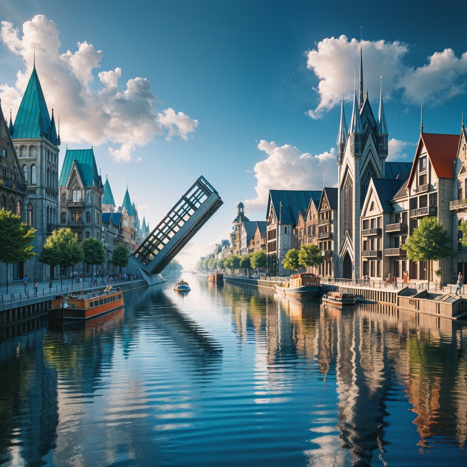 Scenic Canal Surrounded by Historic and Modern Buildings
