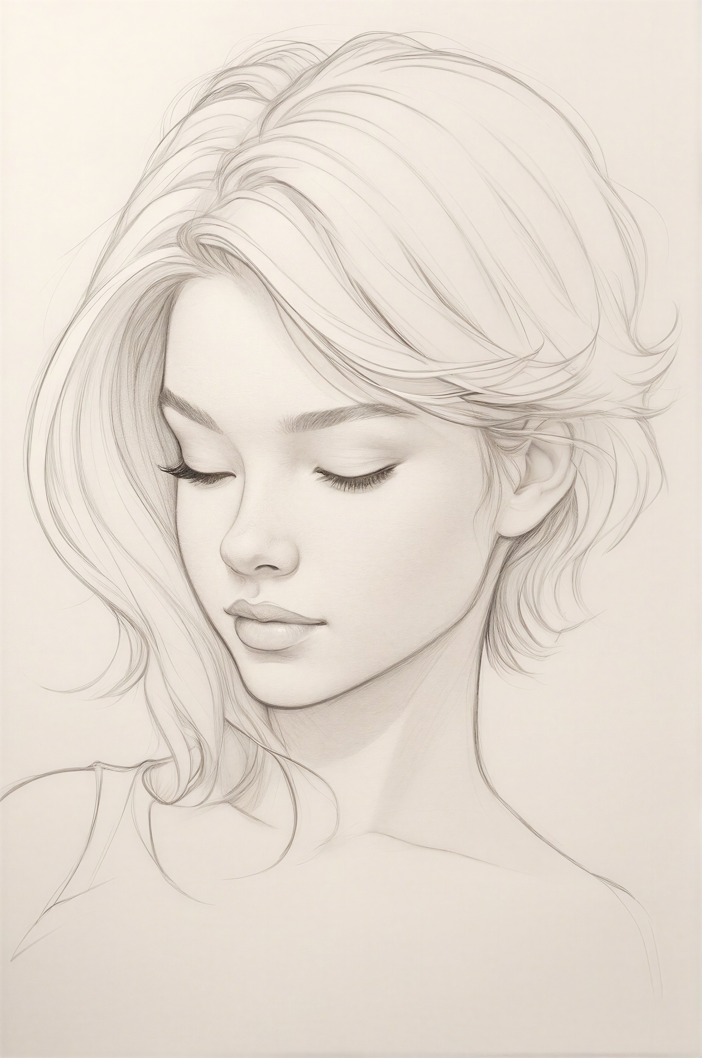 Softly Sketched Portrait of a Young Woman's Profile