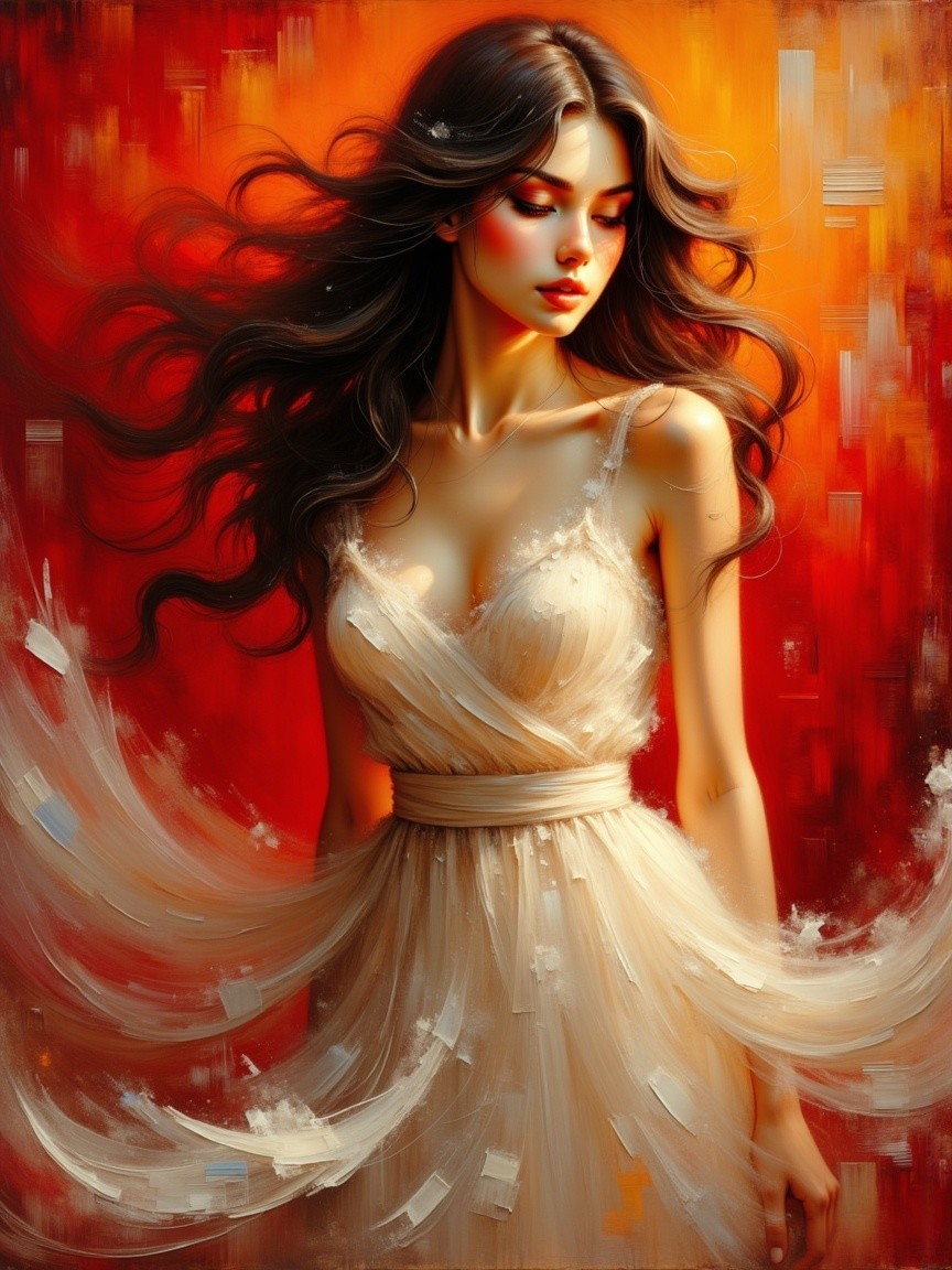 Graceful figure of a woman in vibrant artwork