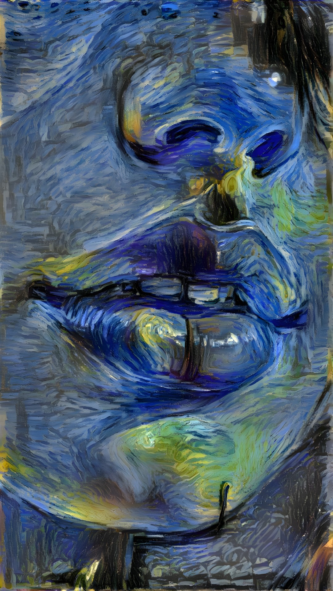 Close-up of lips and chin in bold impressionistic colors