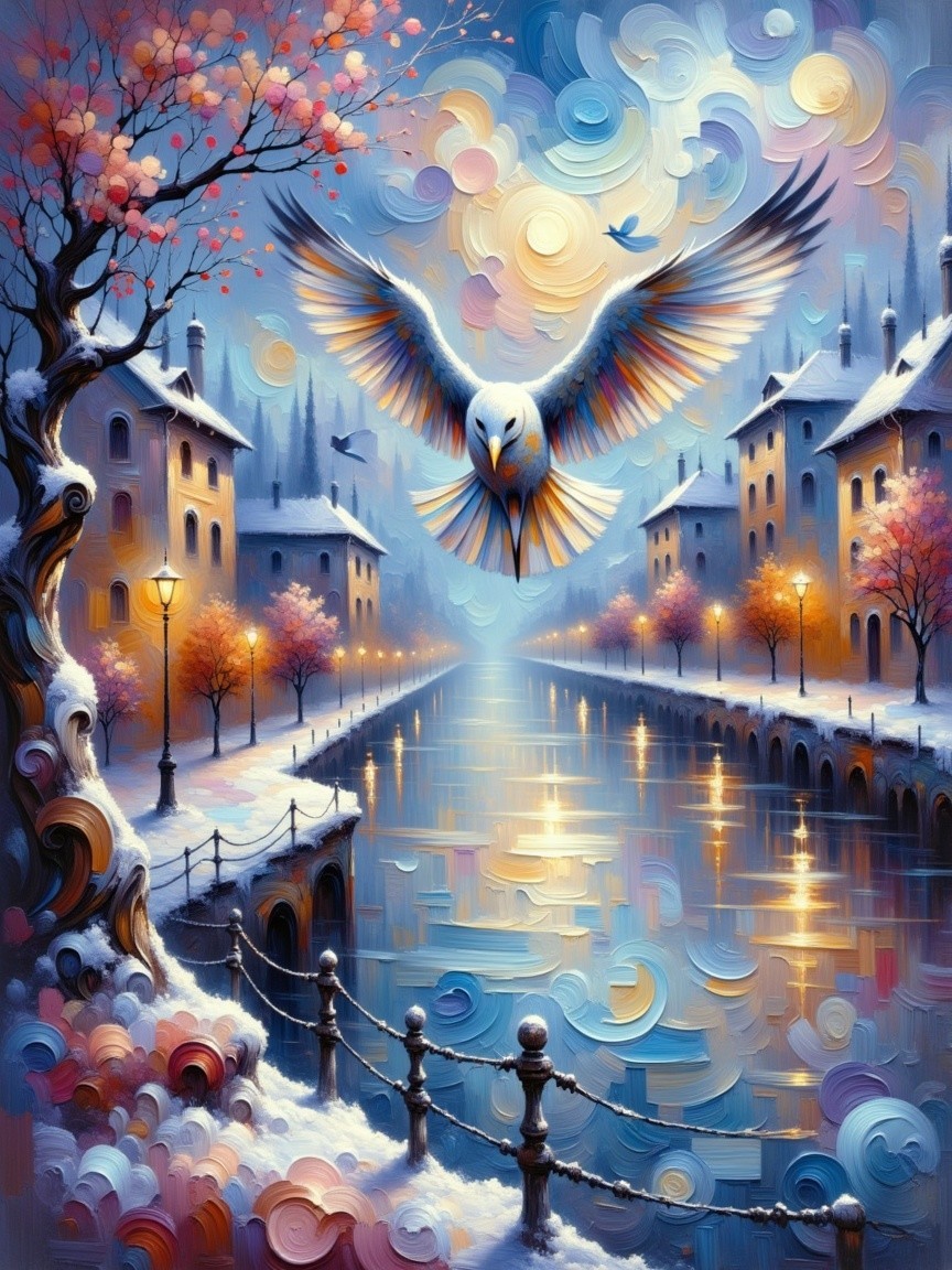 Majestic Owl Over Tranquil Canal at Twilight