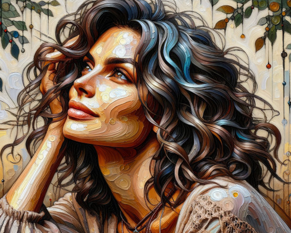Contemplative Woman in Nature-Inspired Setting