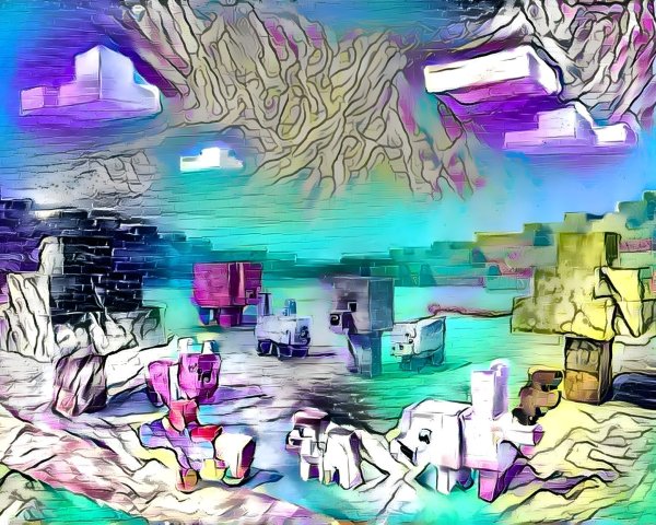 Abstract Pixelated Landscape with Colorful Animals