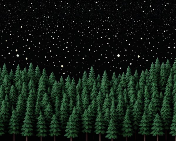 Dense Evergreen Forest Under Starry Night Sky