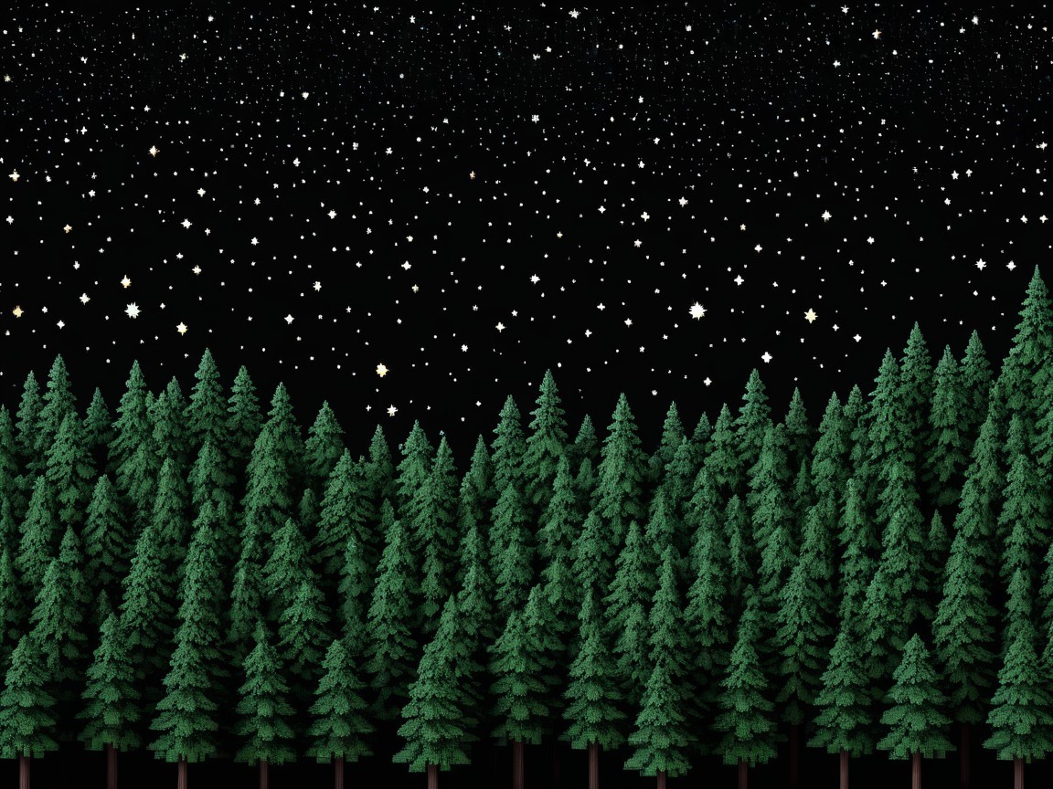Dense Evergreen Forest Under Starry Night Sky