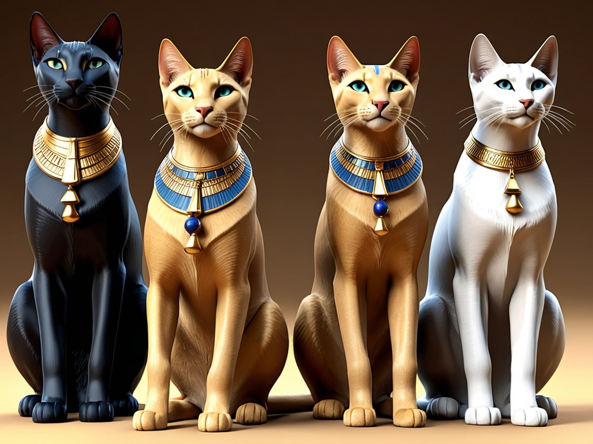 Stylized Cats with Egyptian Collars and Jewel-Toned Eyes