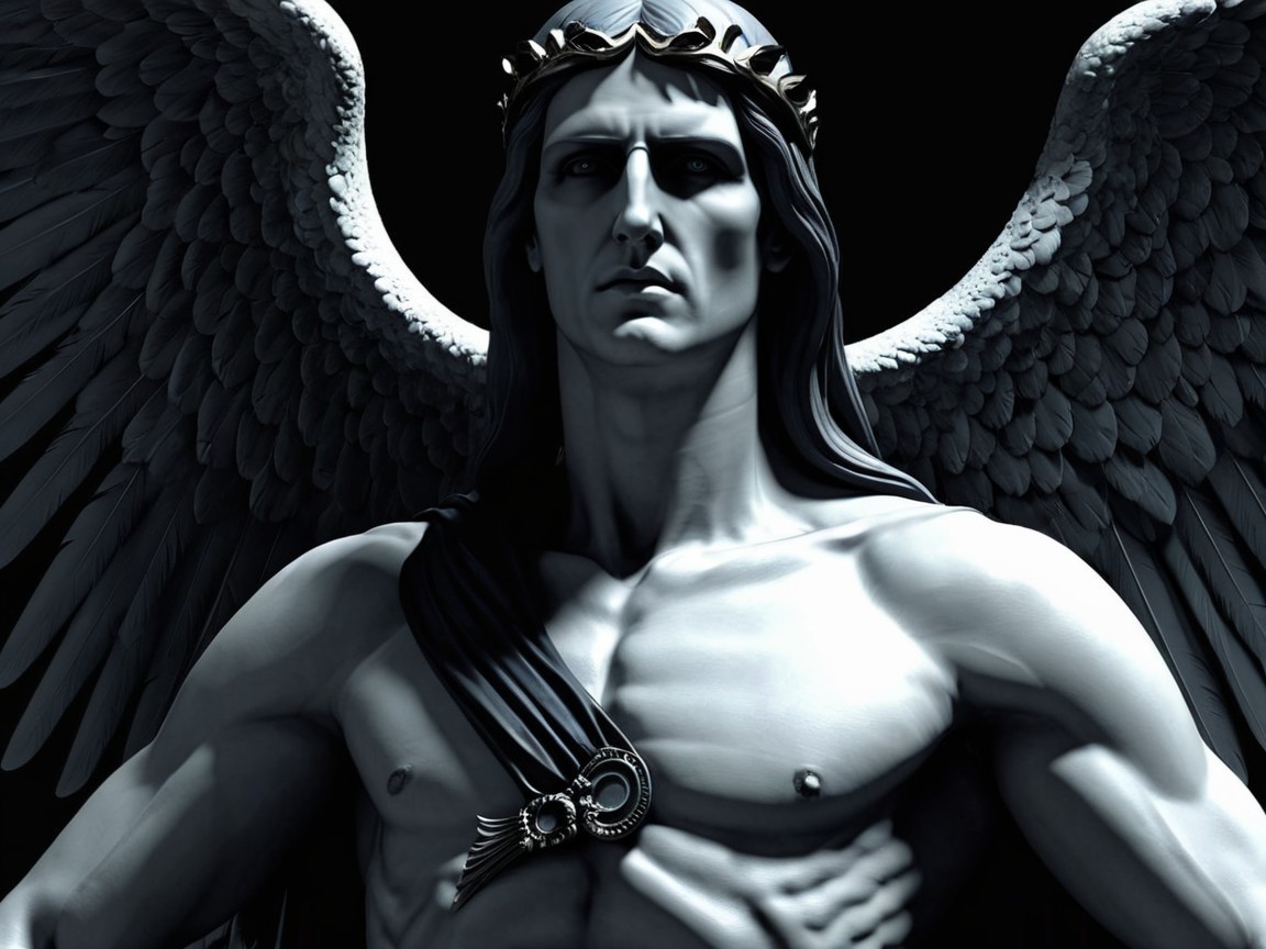 Angelic Figure with Intricate Wings and Regal Presence