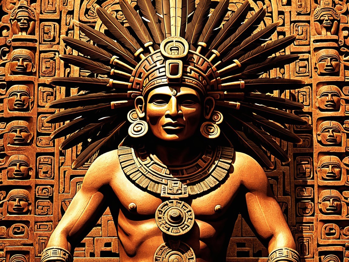 Detailed Statue with Headdresses and Intricate Carvings