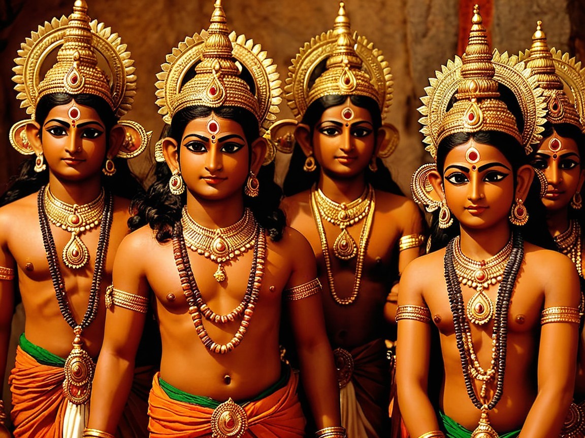 Intricately Detailed Statues of Deities in Temple Setting