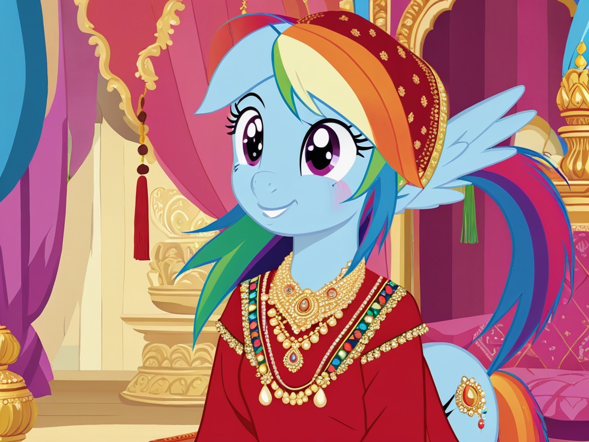 Colorful Pony in Regal Attire with Enchanting Background