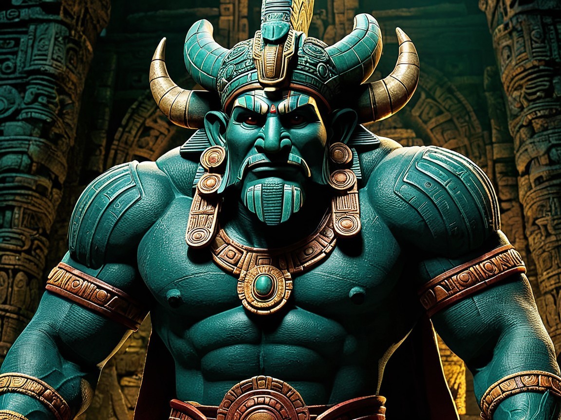 Muscular Figure in Intricate Armor with Horned Headdress