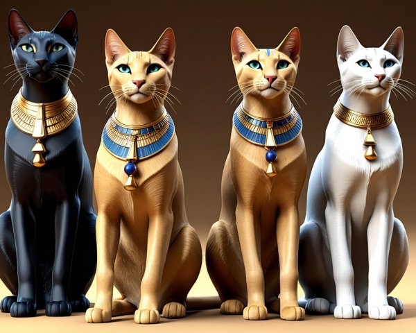 Stylized Cats with Egyptian Collars and Jewel-Toned Eyes