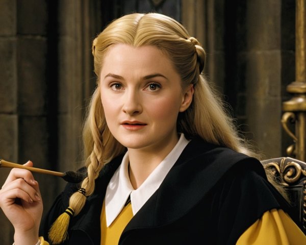 Young Woman in Medieval Room with Quill and Robe