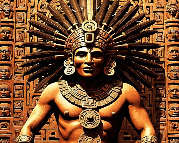 Detailed Statue with Headdresses and Intricate Carvings