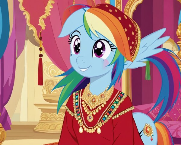 Colorful Pony in Regal Attire with Enchanting Background