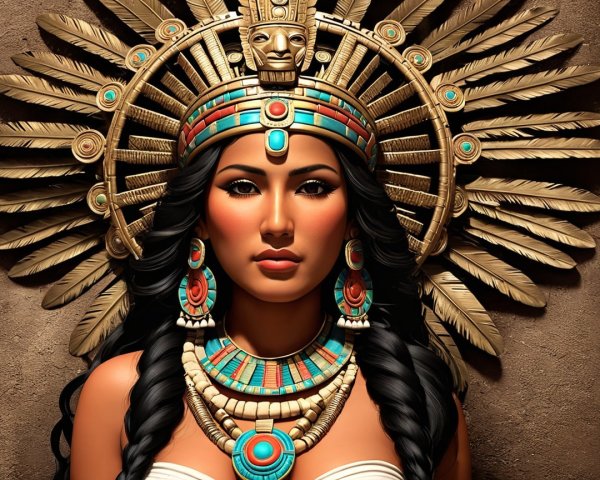 Digital painting of a woman in feathered headdress