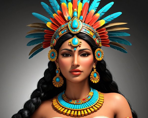 Portrait of a young woman in feathered headdress