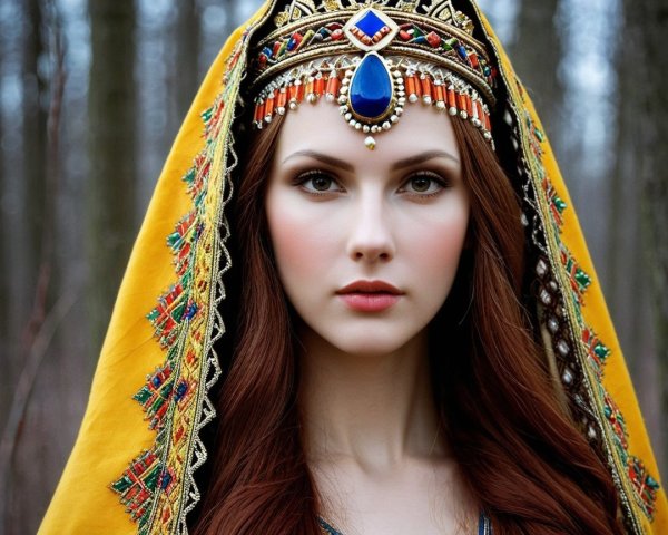 Traditional Regalia in a Forest Setting