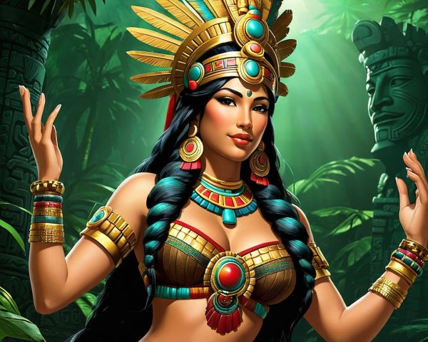 Traditional Mesoamerican Woman in Vibrant Attire