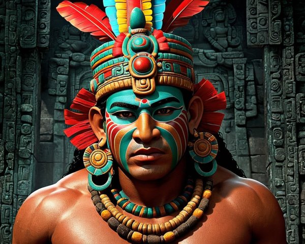 Vibrant Traditional Attire with Feathered Headdress