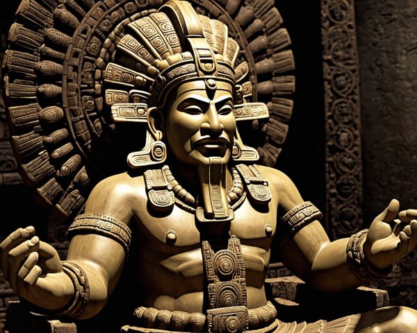 Wooden Deity Statue with Intricate Jewelry and Headdress