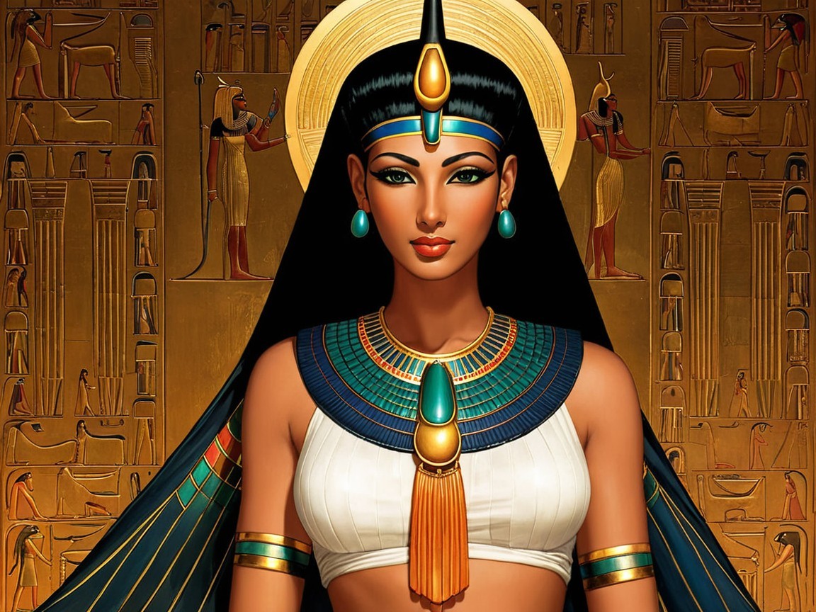 Regal Ancient Egyptian Woman in Traditional Attire