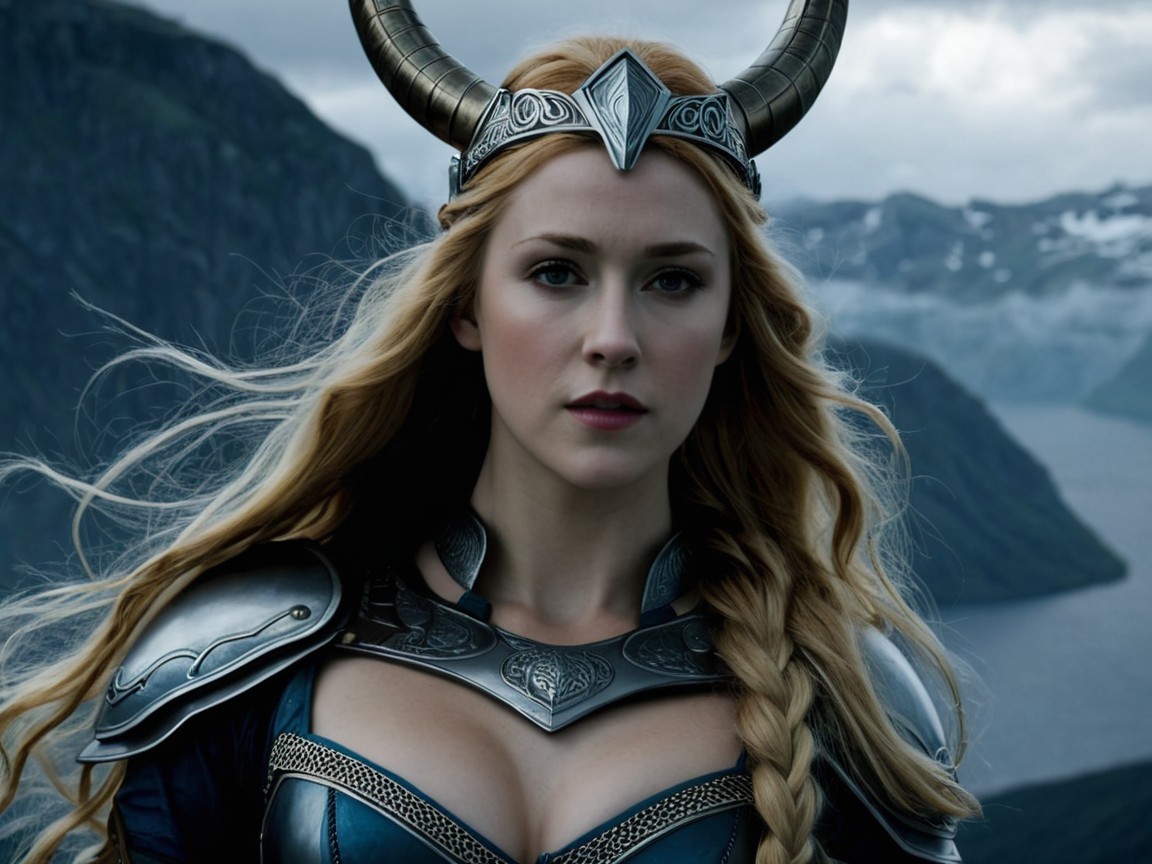 Fierce Warrior in Silver Armor Against Mountainous Landscape