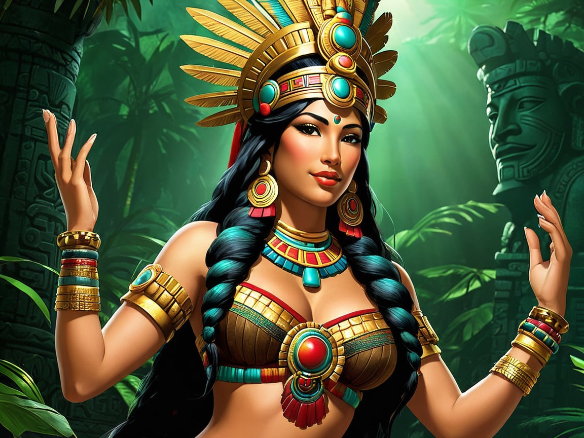 Traditional Mesoamerican Woman in Vibrant Attire