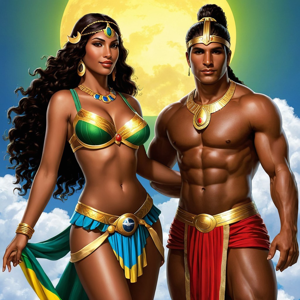 Ancient Egyptian Couple Against Moonlit Sky Background
