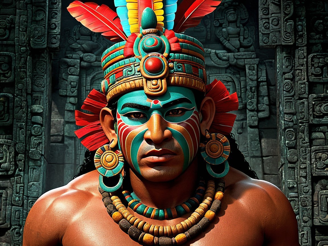 Vibrant Traditional Attire with Feathered Headdress