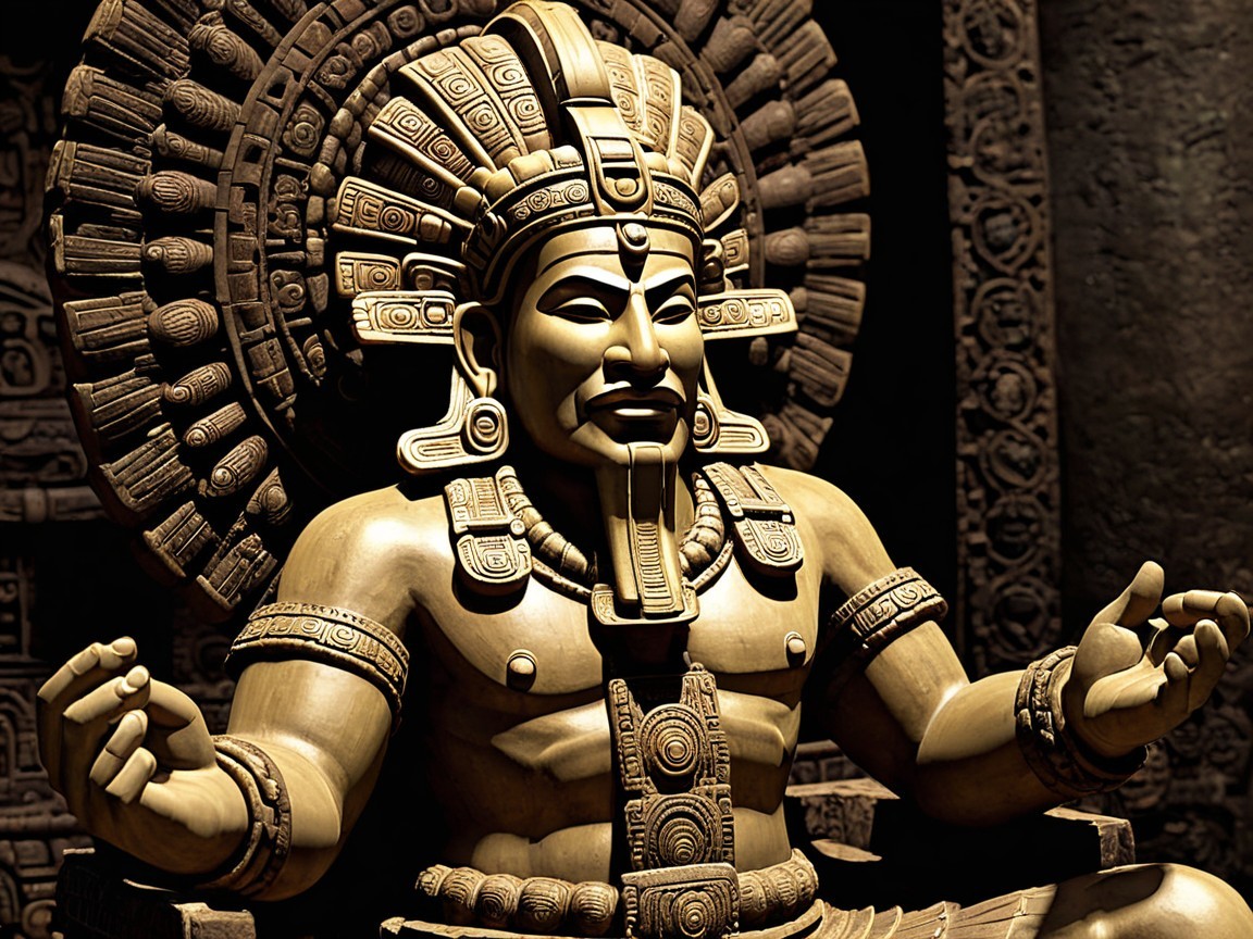 Wooden Deity Statue with Intricate Jewelry and Headdress