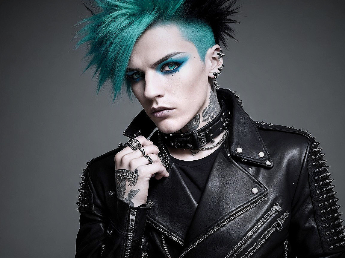 Bold Individual with Spiked Teal and Black Hair