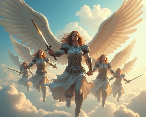 Majestic Angels Soaring in a Cloudy Sky