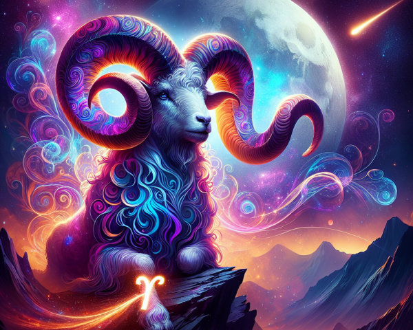 Cosmic Illustration of Aries with Vibrant Night Sky
