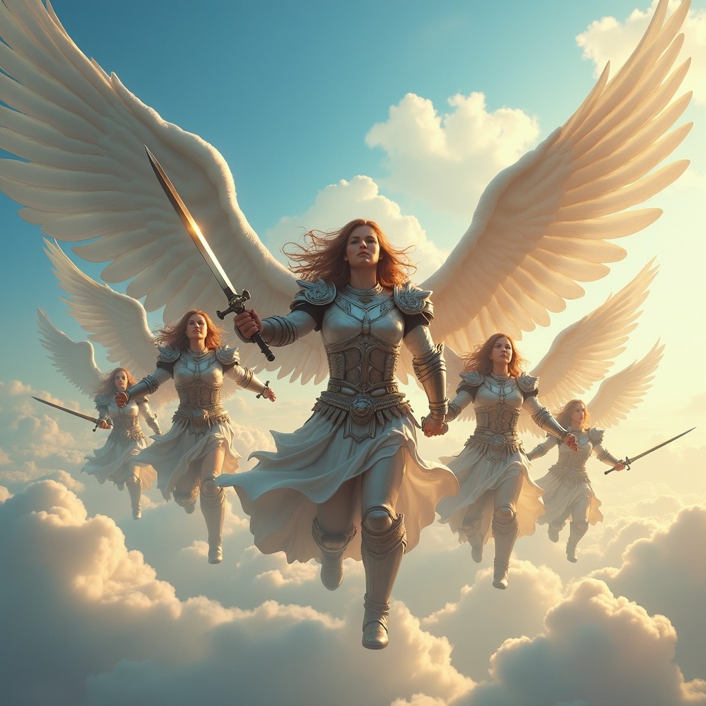 Majestic Angels Soaring in a Cloudy Sky