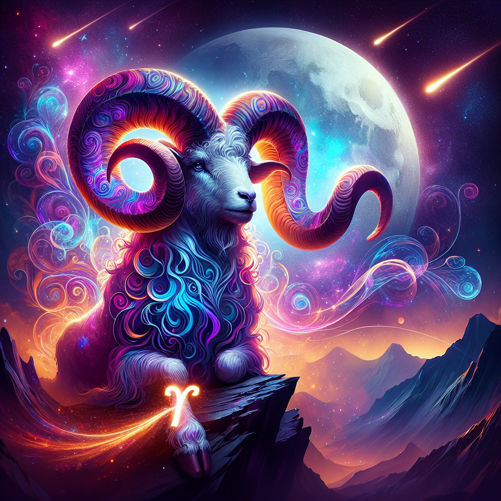 Cosmic Illustration of Aries with Vibrant Night Sky
