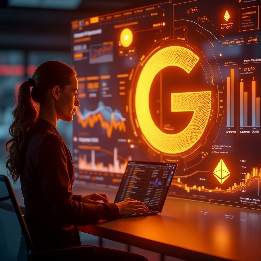Modern Office with Cryptocurrency Data and Analytics